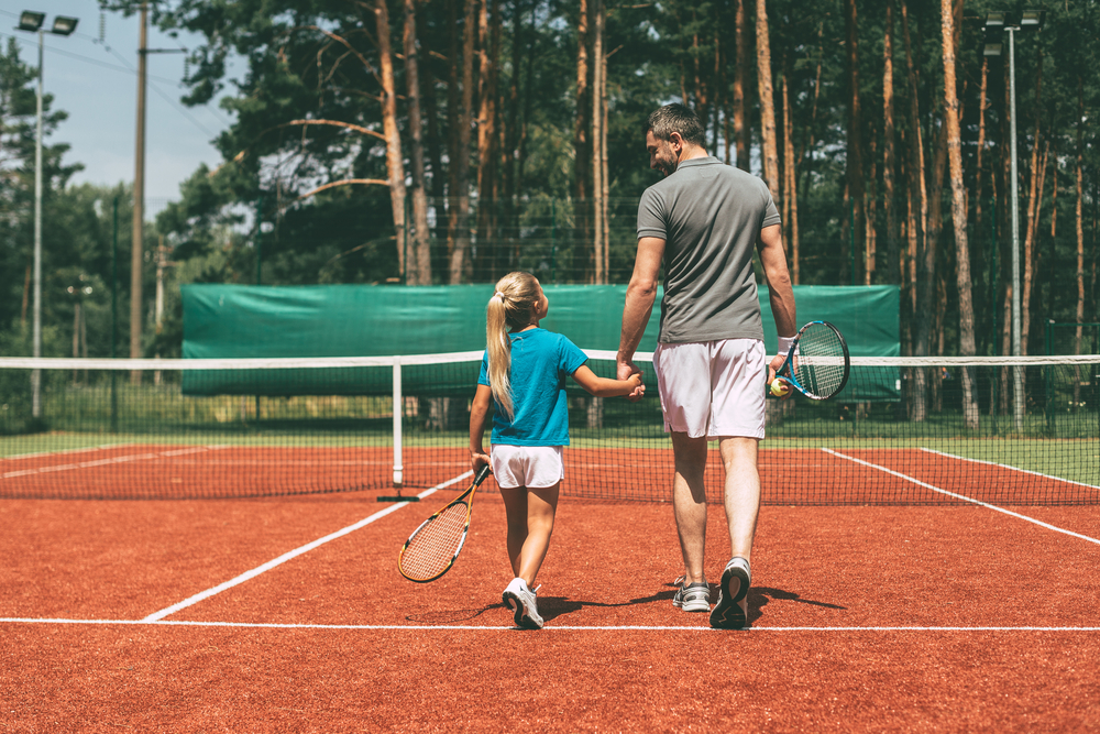 tenisz, apa, gyerek, sport