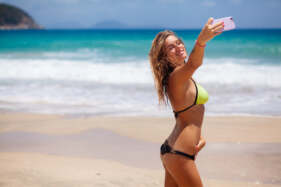 selfie, nő, bikini, társkeresés