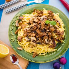 karácsonyi főétel, gombás spagetti